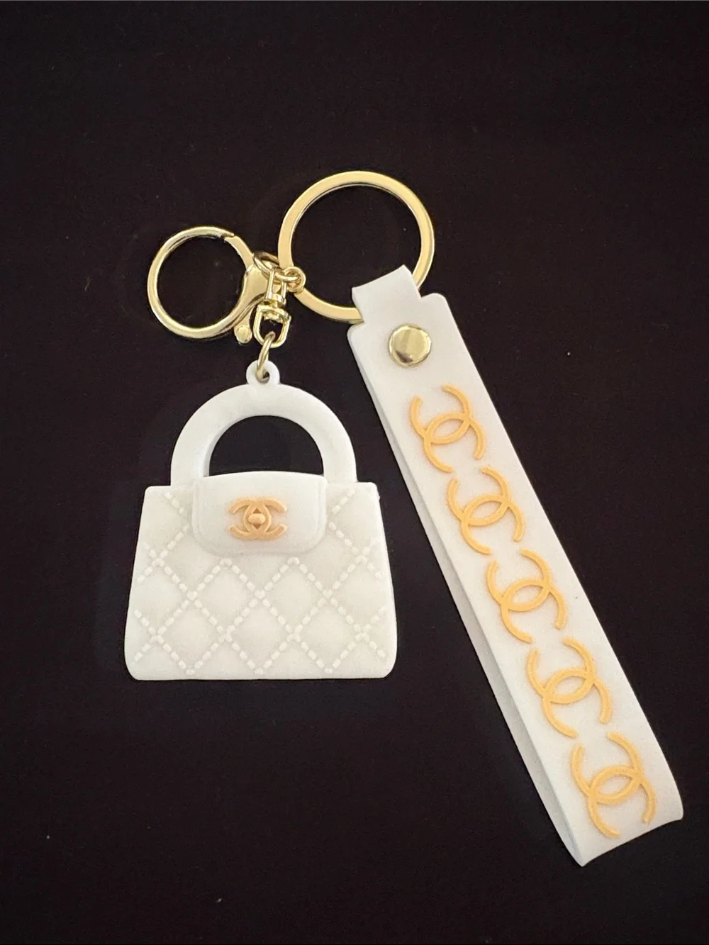 Fashion White Quilted Look PVC Handbag Keychain Bag Charm with Strap